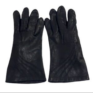 GENUINE Leather Women Black Gloves Size S